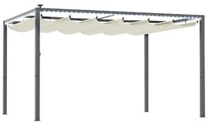 Outsunny Pergolă cu Lumini LED și 12 Orificii de Drenaj, 400x300x230 cm, Alb Crem | Aosom Romania