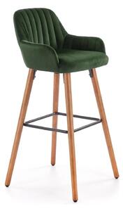 Scaun bar H93, verde inchis/nuc, stofa/lemn, 47x49x98 cm