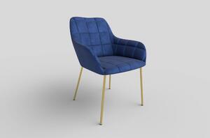 Scaun living K306, albastru marin/auriu, stofa catifelata/metal, 58x57