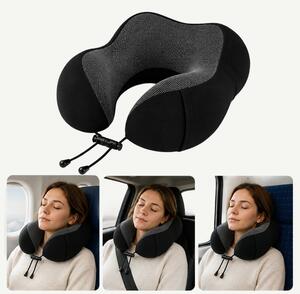 Perna de calatorie cervicala memory foam pentru gat, husa catifea, Neg