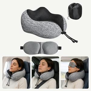 Perna de calatorie cervicala 3D memory foam pentru gat, Negru/Gri
