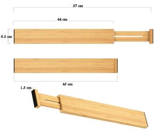 Set 4 organizatoare reglabile pentru sertar, Quasar & Co.®, pentru baie/bucatarie/dormitor, sistem antialunecare, bambus, 45-57 x 1.5 x 6.5 cm, natur