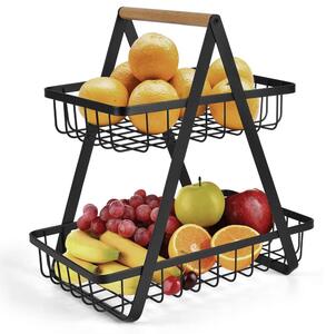 Cos metalic, detasabil, Quasar & Co.®, organizator fructe, legume, 2 niveluri, 32 x 29.9 x 18 cm, negru
