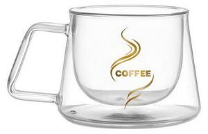 Set 4 cesti cu pereti dubli si 4 lingurite, Quasar & Co.®, model COFFEE, termorezistente, lingurita ceai/cafea, 200 ml, sticla, transparent