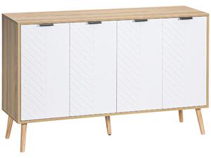 HOMCOM Comodă Bucătărie, Mobilier de Bucătărie cu Rafturi Reglabile și Picioare din Lemn de Pin, Bufet Modern pentru Living, Living, Sala de Mese, 120x35x77,4cm, Natural și Alb | Aosom Romania