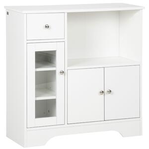 HOMCOM Credență Bufet cu Compartiment Deschis, Sertar, 3 Rafturi și Dulap cu 2 Uși, din Lemn, 80x30x82 cm, Alb | Aosom Romania