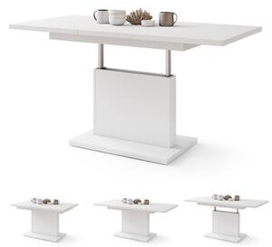 Mazzoni ASTON MINI Alb Mat - MĂSUȚĂ DE CAFEA MODERNĂ EXTENSIBILĂ REGLABILĂ PE ÎNĂLȚIME MASĂ TRANSFORMABILĂ