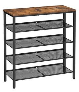 Pantofar cu 4 rafturi reglabile și blat superior, 20–25 perechi, stil industrial, Maro Rustic/Negru, 75 × 28 × 93 cm