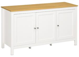 HOMCOM Credență de Bucătărie cu 3 Uși, Mobilier Modern de Bucătărie cu Raft Reglabil, Credență Tip Bufet pentru Sufragerie, Sala de Mese și Salon, 120x40x70 cm, Alb și Culoare Lemn | Aosom Romania