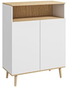 HOMCOM Bufet de bucătărie scandinav cu 2 uși, raft reglabil și picioare din lemn de pin, 80x38x102 cm, alb și stejar | Aosom Romania