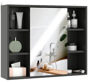 HOMCOM Dulap cu Oglindă pentru Baie, 3 Rafturi Laterale, Raft Reglabil, MDF și PAL, 60x14,5x49,4 cm, Negru și Lemn Natur | Aosom Romania