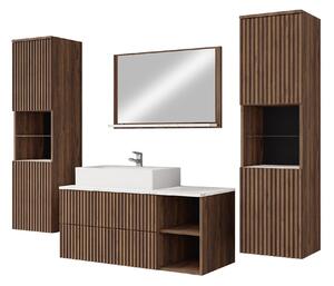Set baie Nauta II, Marmură albă, Nuc, PAL laminat, MDF, 85 kg