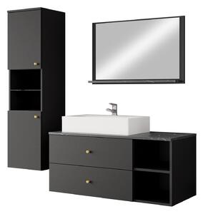 Set baie Salus II, Marmură neagră, Negru, PAL laminat, 77 kg