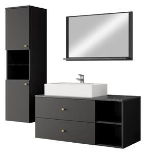 Set baie Salus II, Marmură neagră, Negru, PAL laminat, 62 kg