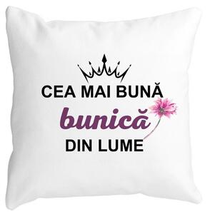 Perna Decorativa pentru Bunica 12, 40x40 cm, Alba, Mata, Husa Detasabila, Burduf