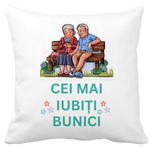 Perna Decorativa pentru Bunici 9, 40x40 cm, Alba, Mata, Husa Detasabila, Burduf