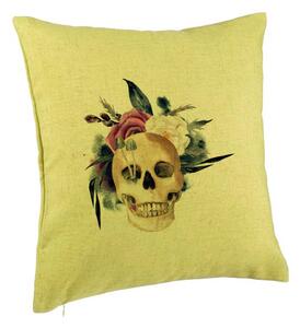 Perna Decorativa cu motiv Craniu si Flori de Halloween, 40x40 cm, Verde, Husa Detasabila, Burduf