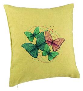 Perna Decorativa, Model Colorful Butterflies, 40x40 cm, Verde, Husa Detasabila, Burduf