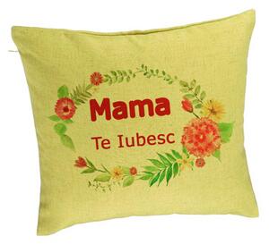 Perna Decorativa, Model Pentru Mama Te iubesc 2, 40x40 cm, Verde, Husa Detasabila, Burduf
