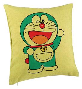Perna Decorativa, Model copii Doraemon, 40x40 cm, Verde, Husa Detasabila, Burduf
