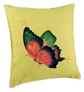 Perna Decorativa, Model Fluture Multicolor, 40x40 cm, Verde, Husa Detasabila, Burduf