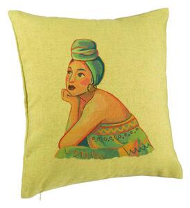 Perna Decorativa, Model African Fashion, 40x40 cm, Verde, Husa Detasabila, Burduf