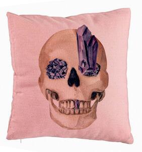 Perna Decorativa cu motiv Craniu de Halloween, 1, 40x40 cm, Roz, Husa Detasabila, Burduf