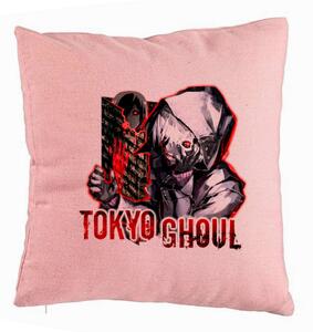 Perna Decorativa cu Tokyo Ghoul, 40x40 cm, Roz, Husa Detasabila, Burduf
