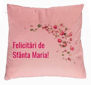 Perna Decorativa, Model Felicitari de Sfanta Maria, 40x40 cm, Roz, Husa Detasabila, Burduf