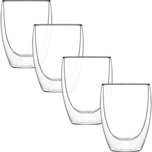 Set 4 pahare din sticla cu pereti dubli, Quasar & Co.®, termorezistente, design modern, diametru 8 x h11.5 cm, 350 ml