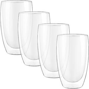 Set 4 pahare din sticla cu pereti dubli, Quasar & Co.®, termorezistent, design modern, diametru 8 cm, 450 ml