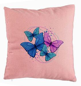Perna Decorativa, Model Colorful Butterflies, 40x40 cm, Roz, Husa Detasabila, Burduf