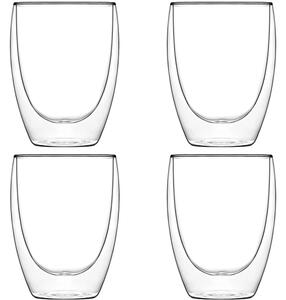 Set 4 pahare din sticla cu pereti dubli, Quasar & Co.®, termorezistente, design modern, diametru 8 x h11.5 cm, 350 ml