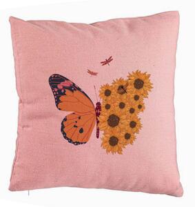 Perna Decorativa, Model SunFlower Butterfly, 40x40 cm, Roz, Husa Detasabila, Burduf