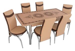 Set masă extensibilă Oriental Brown cu 6 scaune Star Crem Maro