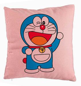 Perna Decorativa, Model copii Doraemon, 40x40 cm, Roz, Husa Detasabila, Burduf