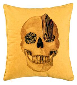 Perna Decorativa cu motiv Craniu de Halloween, 1, 40x40 cm, Galben, Husa Detasabila, Burduf