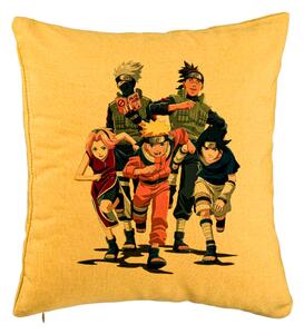 Perna Decorativa cu Naruto team, 40x40 cm, Galben, Husa Detasabila, Burduf