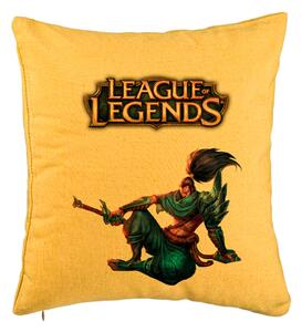 Perna Decorativa cu League of Legends, 40x40 cm, Galben, Husa Detasabila, Burduf