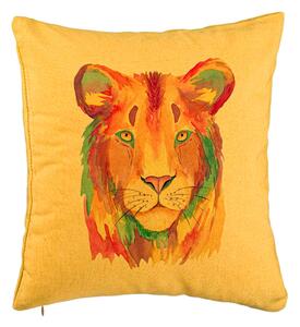Perna Decorativa, Model Colorful Lion, 40x40 cm, Galben, Husa Detasabila, Burduf
