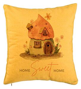 Perna Decorativa, Model Home Sweet Home 1, 40x40 cm, Galben, Husa Detasabila, Burduf