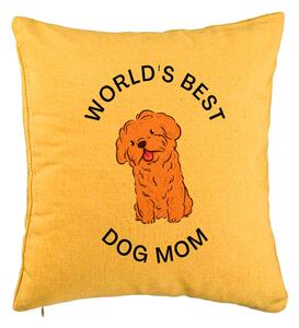 Perna Decorativa, Model World's Best Dog Mom, 40x40 cm, Galben, Husa Detasabila, Burduf