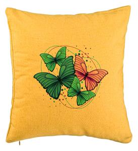 Perna Decorativa, Model Colorful Butterflies, 40x40 cm, Galben, Husa Detasabila, Burduf