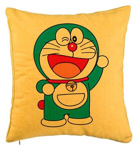 Perna Decorativa, Model copii Doraemon, 40x40 cm, Galben, Husa Detasabila, Burduf