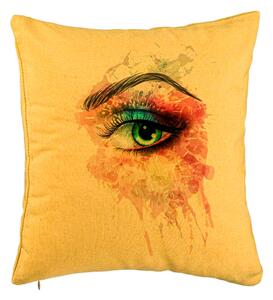 Perna Decorativa, Model Multicolor Eye, 40x40 cm, Galben, Husa Detasabila, Burduf