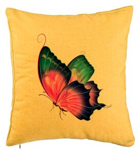 Perna Decorativa, Model Fluture Multicolor, 40x40 cm, Galben, Husa Detasabila, Burduf