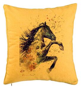 Perna Decorativa, Model Colorful Horse, 40x40 cm, Galben, Husa Detasabila, Burduf