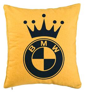 Perna Decorativa, Model Emblema BMW King, 40x40 cm, Galben, Husa Detasabila, Burduf