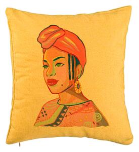 Perna Decorativa, Model African Style, 40x40 cm, Galben, Husa Detasabila, Burduf