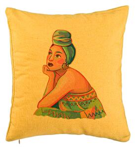 Perna Decorativa, Model African Fashion, 40x40 cm, Galben, Husa Detasabila, Burduf
